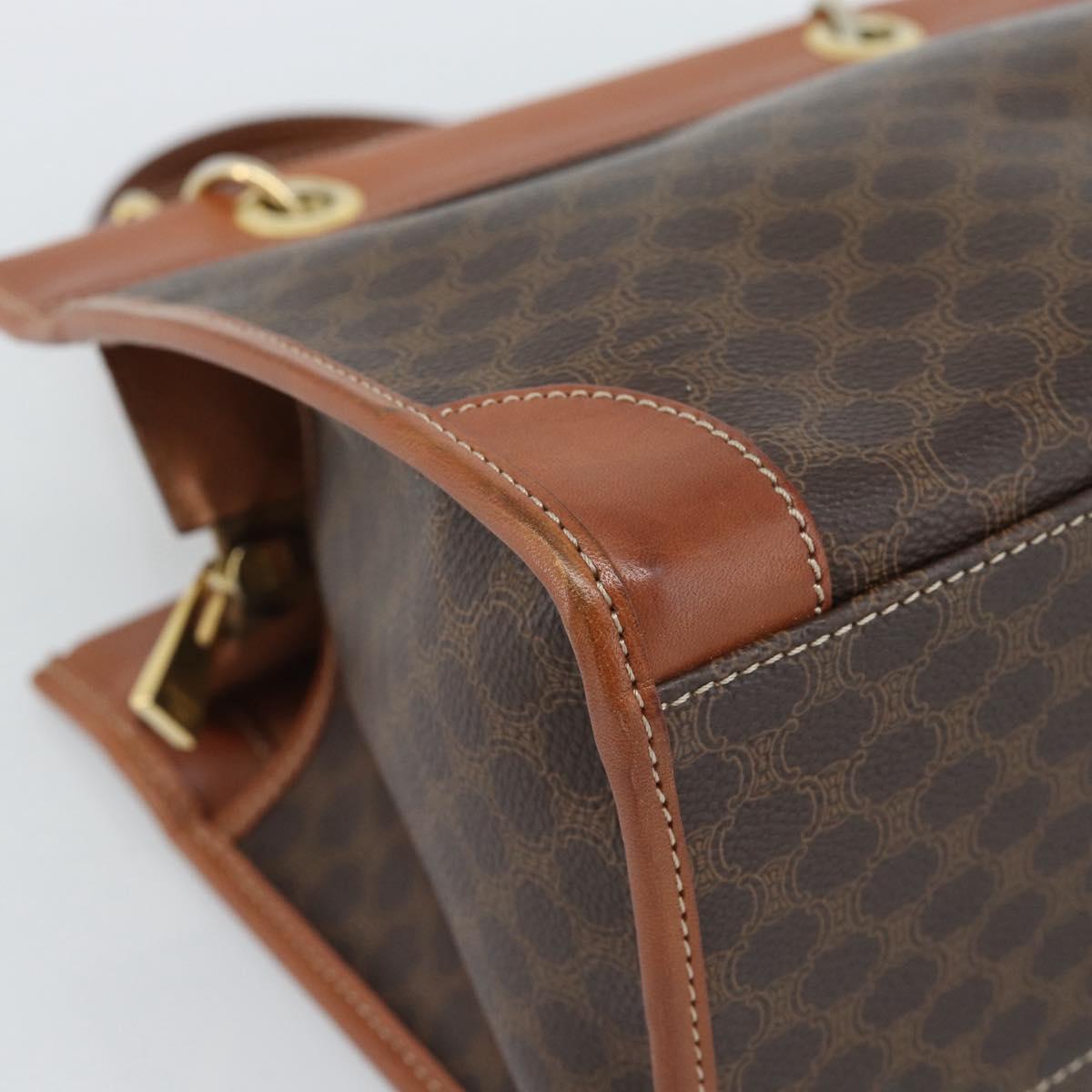 CELINE Macadam Canvas Hand Bag PVC Leather Brown Gold Auth 188353A