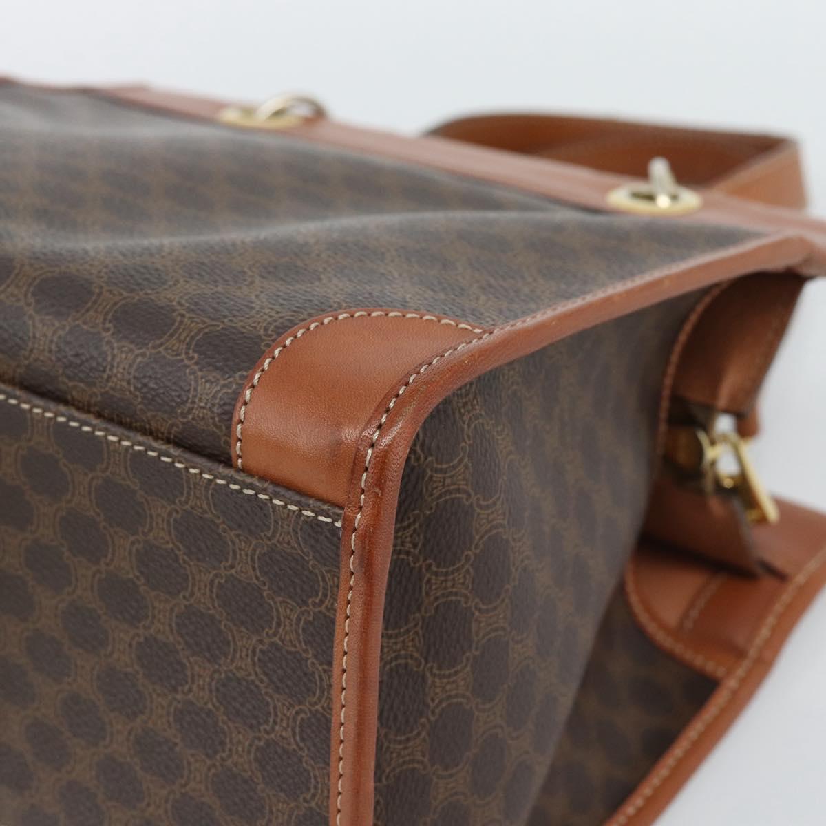 CELINE Macadam Canvas Hand Bag PVC Leather Brown Gold Auth 188353A