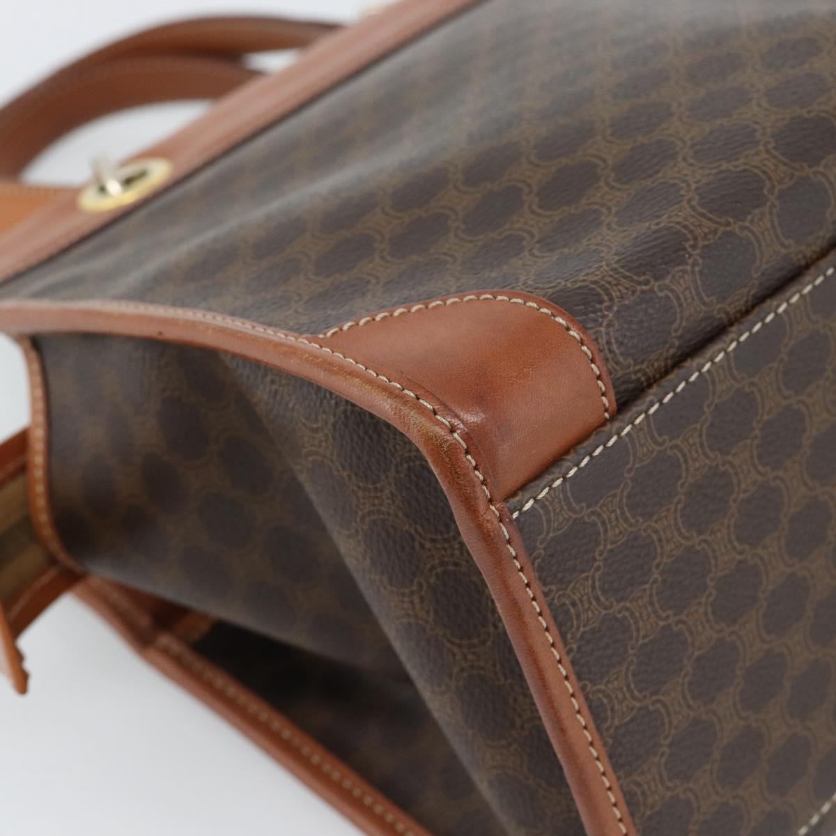 CELINE Macadam Canvas Hand Bag PVC Leather Brown Gold Auth 188353A