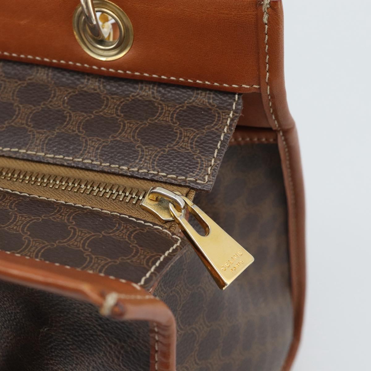 CELINE Macadam Canvas Hand Bag PVC Leather Brown Gold Auth 188353A