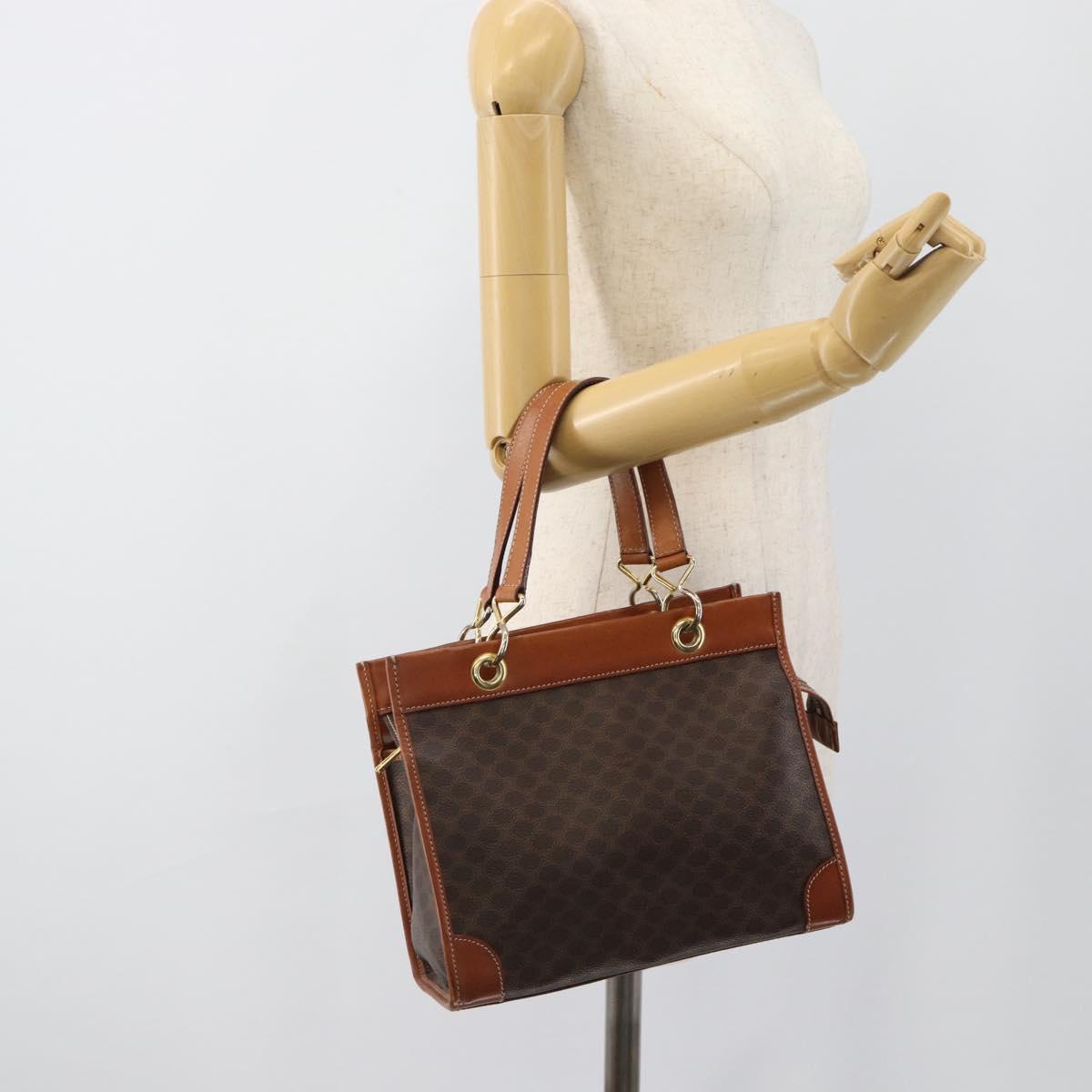 CELINE Macadam Canvas Hand Bag PVC Leather Brown Gold Auth 188353A