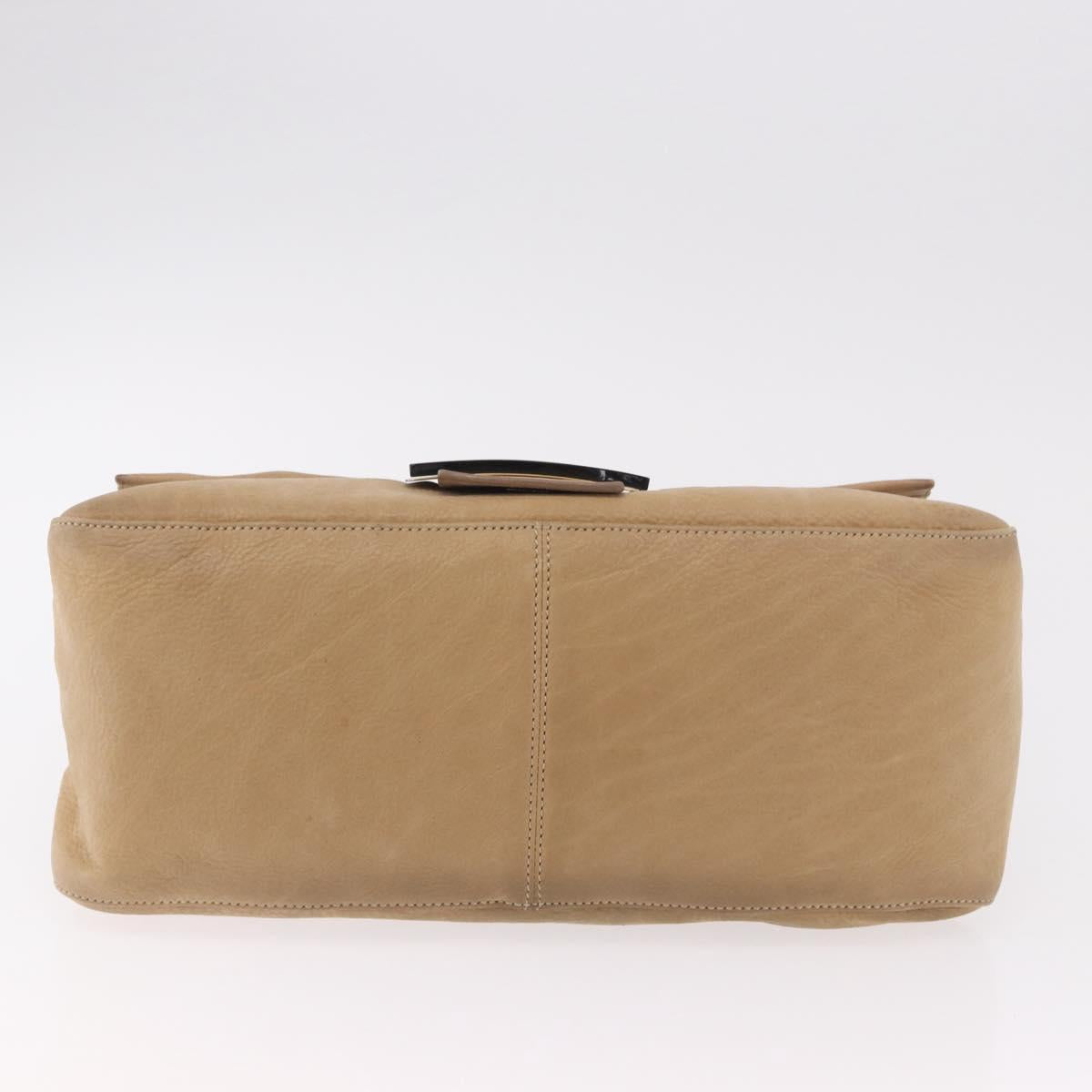 FENDI Big Mamma Baguette Shoulder Bag Leather Beige Gold Auth 188354V