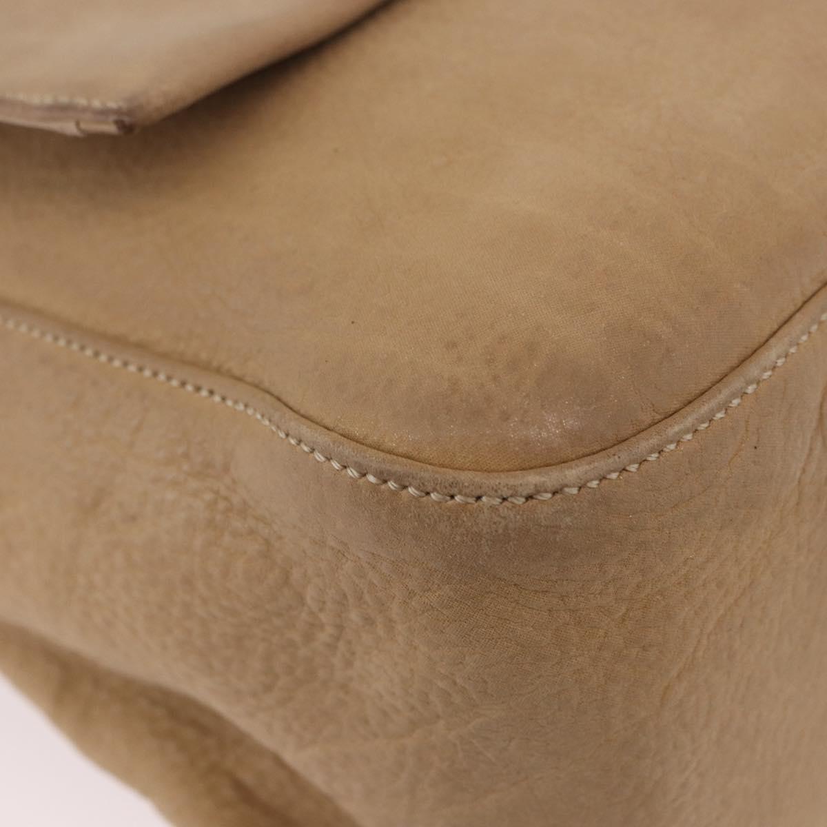 FENDI Big Mamma Baguette Shoulder Bag Leather Beige Gold Auth 188354V