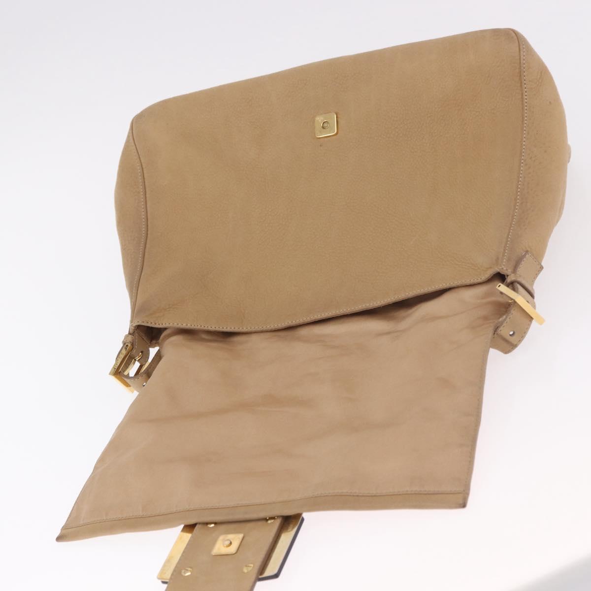 FENDI Big Mamma Baguette Shoulder Bag Leather Beige Gold Auth 188354V