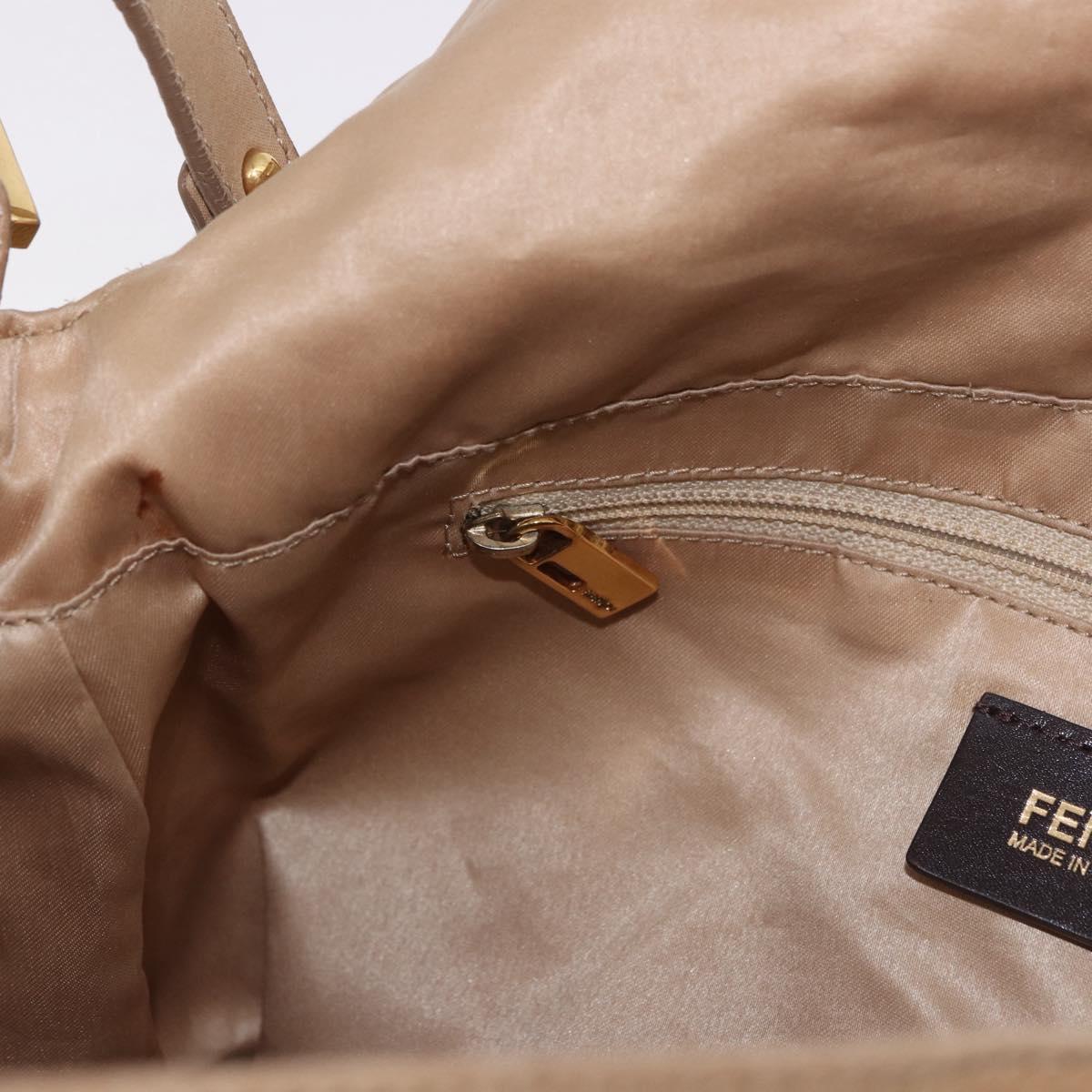 FENDI Big Mamma Baguette Shoulder Bag Leather Beige Gold Auth 188354V