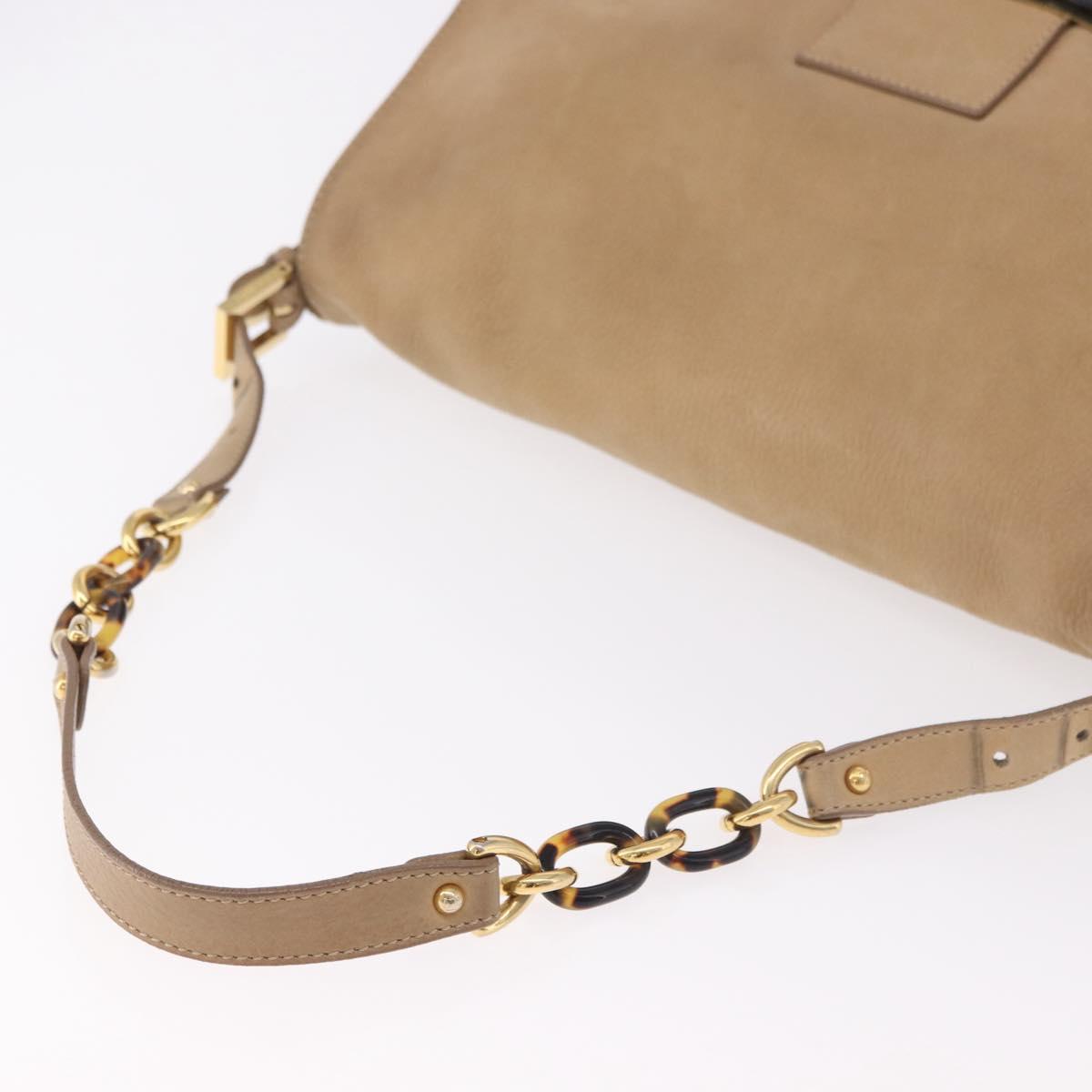 FENDI Big Mamma Baguette Shoulder Bag Leather Beige Gold Auth 188354V