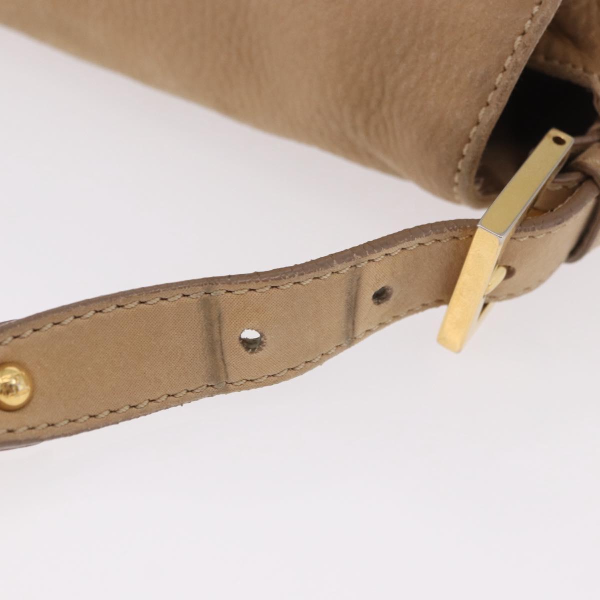 FENDI Big Mamma Baguette Shoulder Bag Leather Beige Gold Auth 188354V