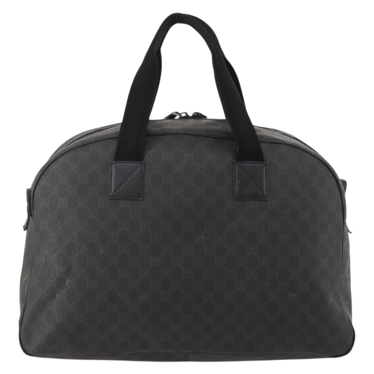 GUCCI GG Supreme Boston Bag PVC Black Silver Auth 188355A