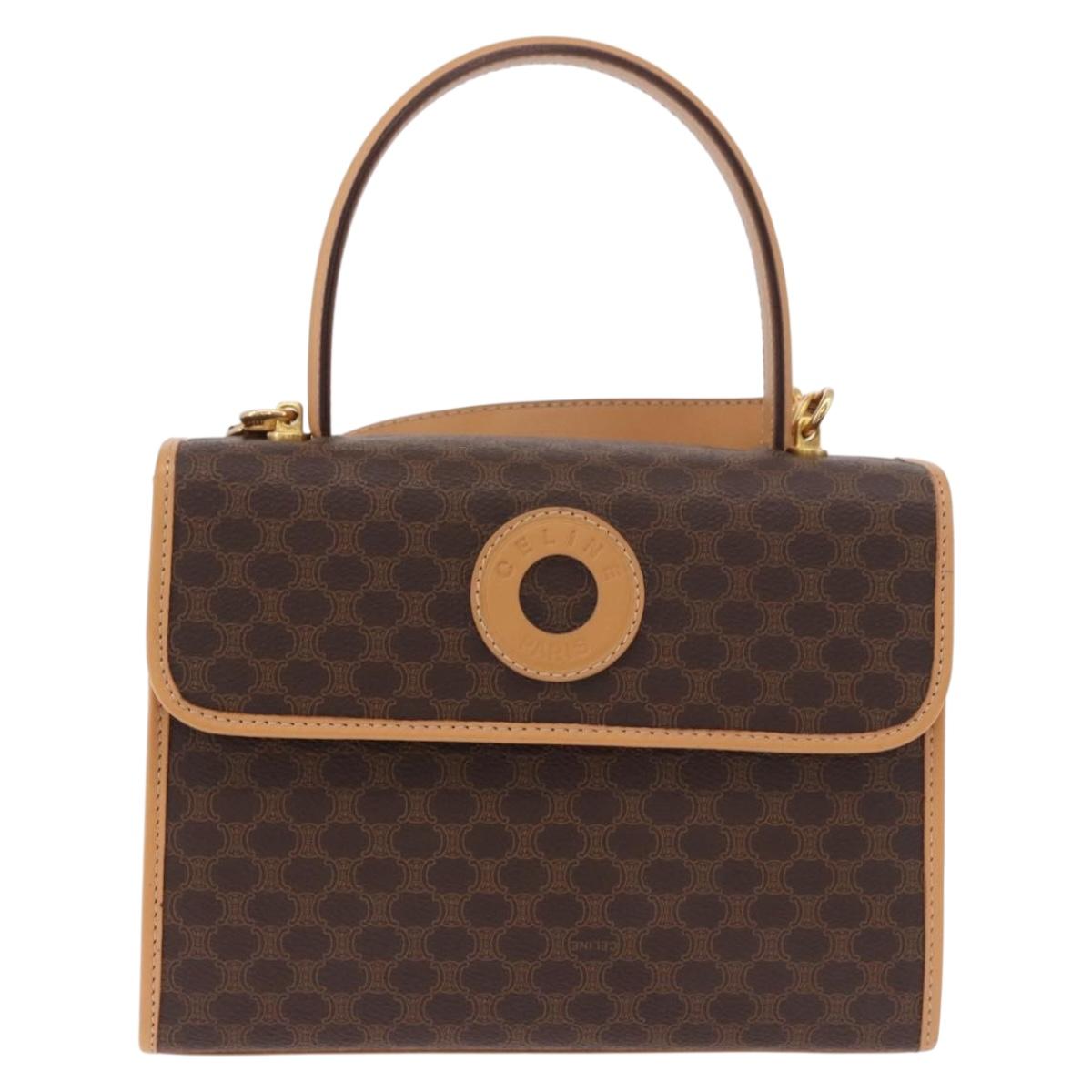 CELINE Macadam Canvas Hand Bag PVC Leather 2way Brown Gold Auth 188357V