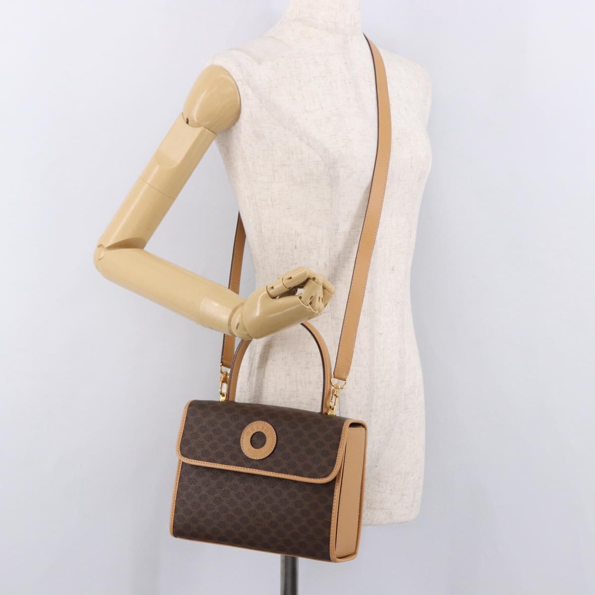 CELINE Macadam Canvas Hand Bag PVC Leather 2way Brown Gold Auth 188357V