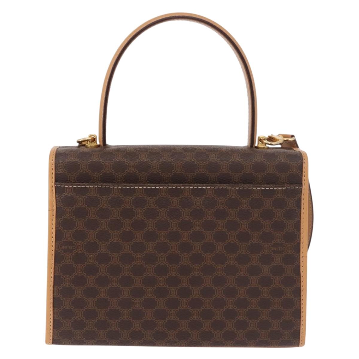 CELINE Macadam Canvas Hand Bag PVC Leather 2way Brown Gold Auth 188357V