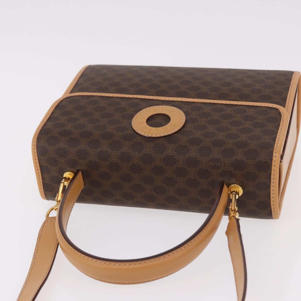CELINE Macadam Canvas Hand Bag PVC Leather 2way Brown Gold Auth 188357V