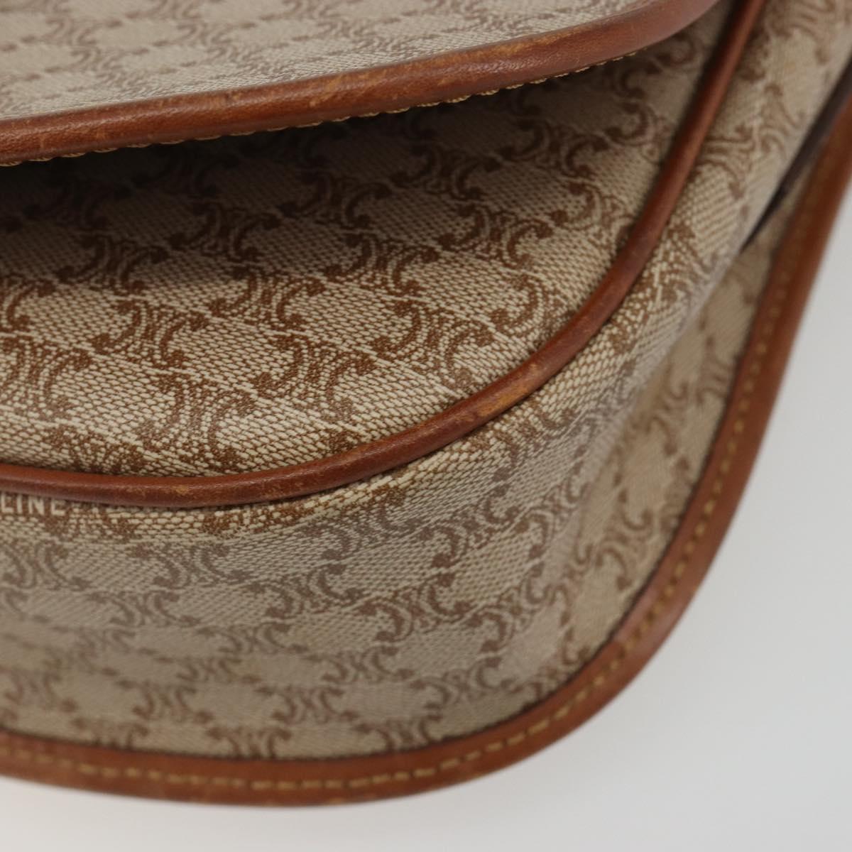CELINE Macadam Canvas Shoulder Bag PVC Beige Gold Auth 188358A