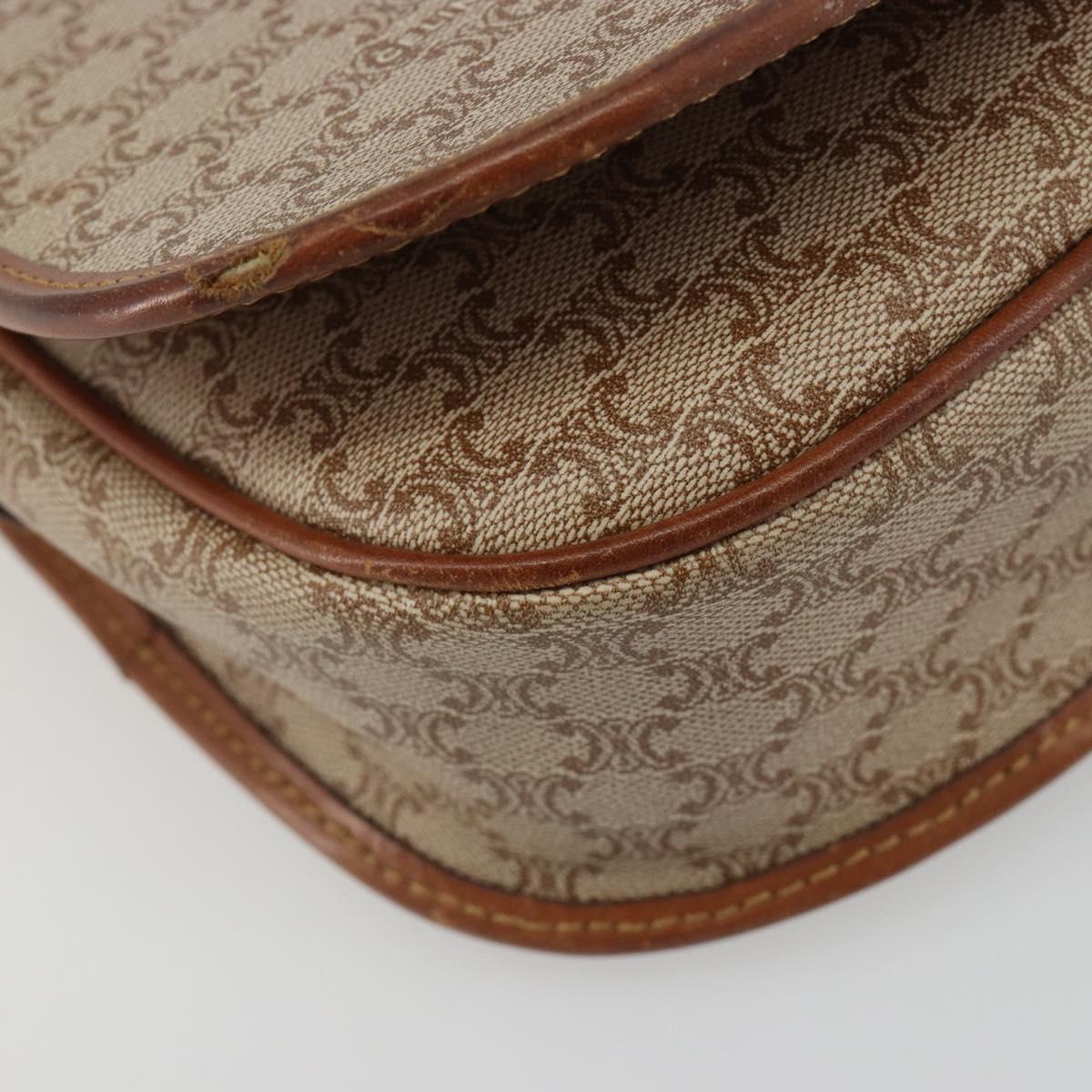 CELINE Macadam Canvas Shoulder Bag PVC Beige Gold Auth 188358A