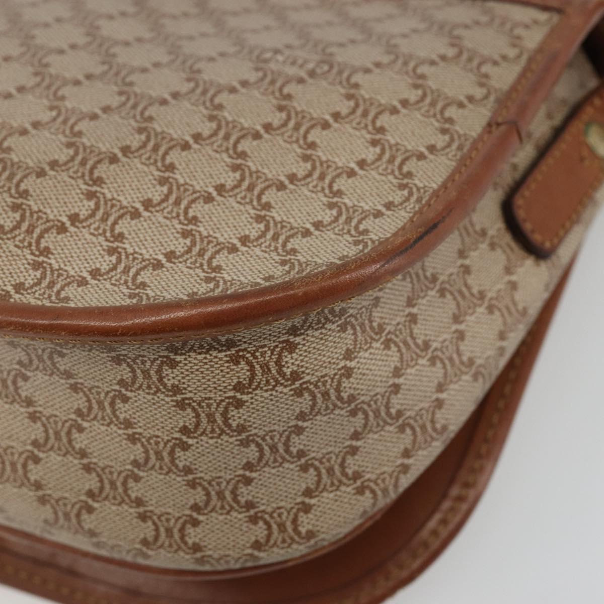 CELINE Macadam Canvas Shoulder Bag PVC Beige Gold Auth 188358A