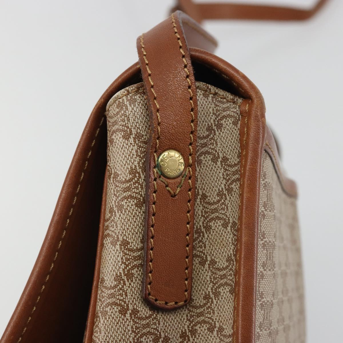 CELINE Macadam Canvas Shoulder Bag PVC Beige Gold Auth 188358A