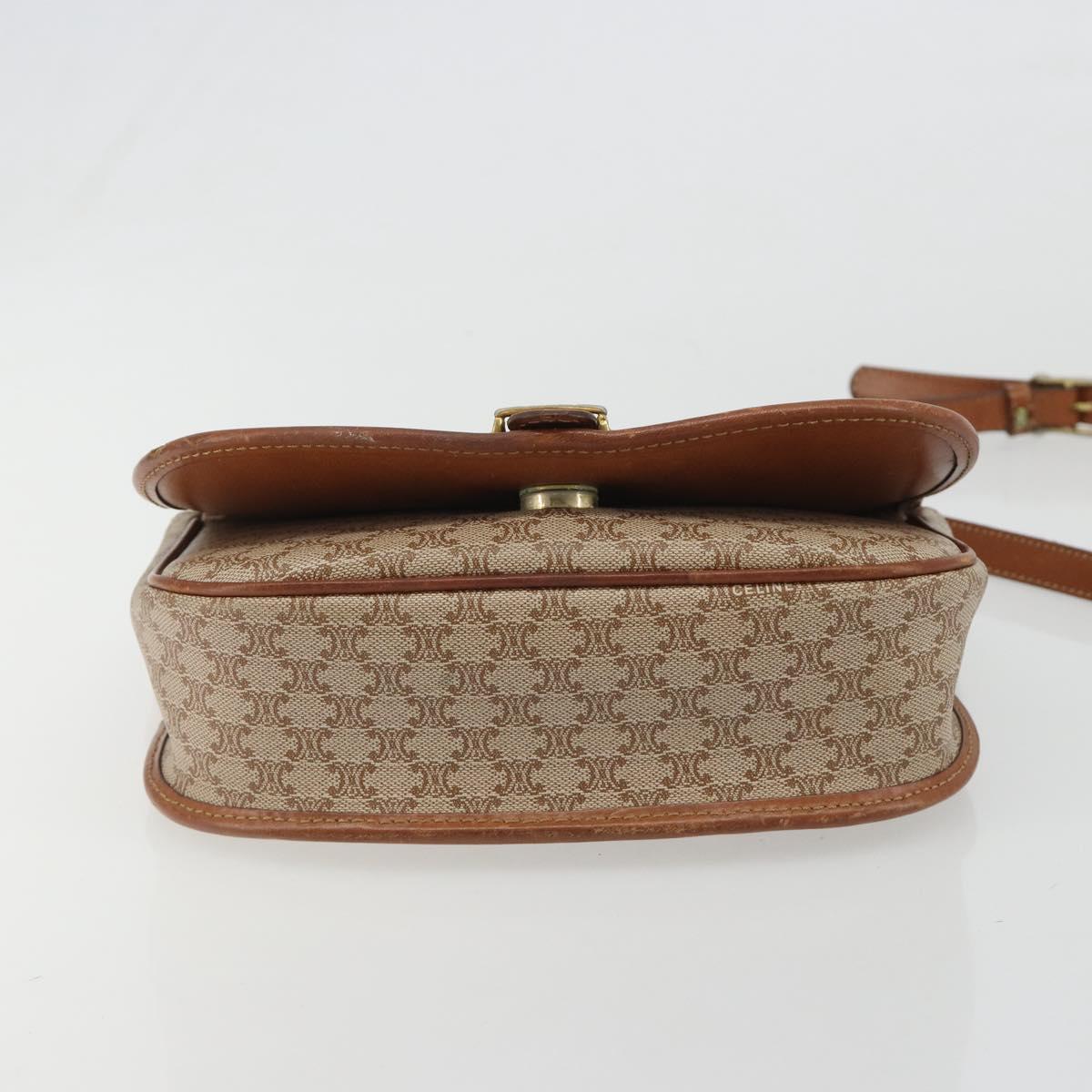 CELINE Macadam Canvas Shoulder Bag PVC Beige Gold Auth 188358A