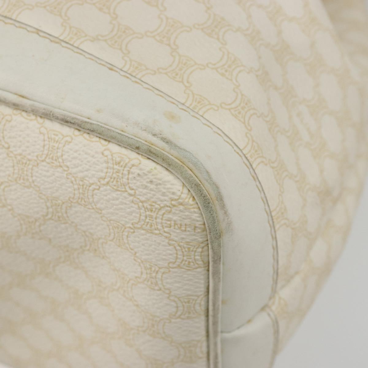 CELINE Macadam Canvas Shoulder Bag PVC Leather White Gold Auth 188363