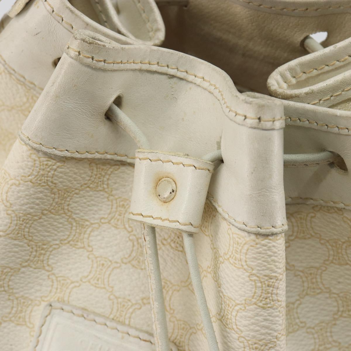 CELINE Macadam Canvas Shoulder Bag PVC Leather White Gold Auth 188363