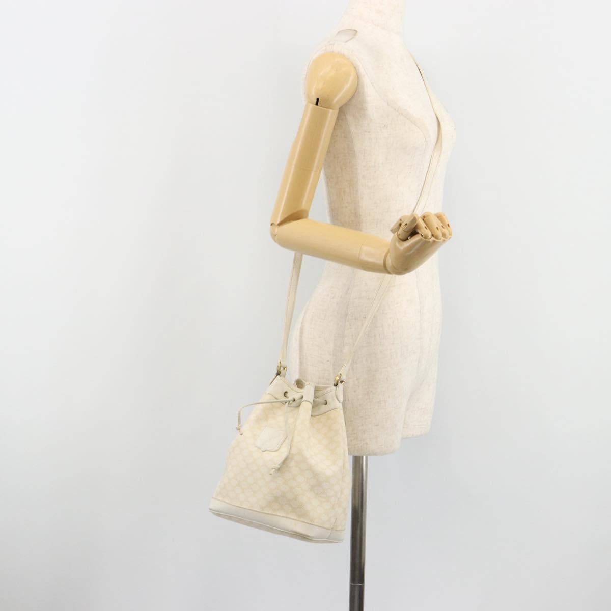 CELINE Macadam Canvas Shoulder Bag PVC Leather White Gold Auth 188363