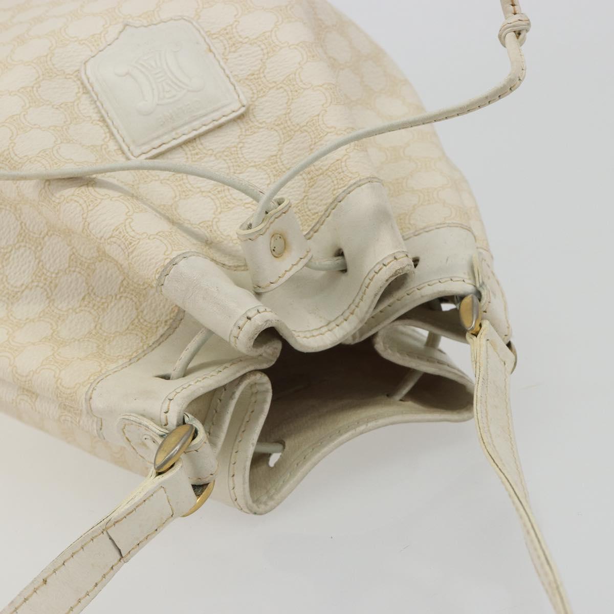CELINE Macadam Canvas Shoulder Bag PVC Leather White Gold Auth 188363