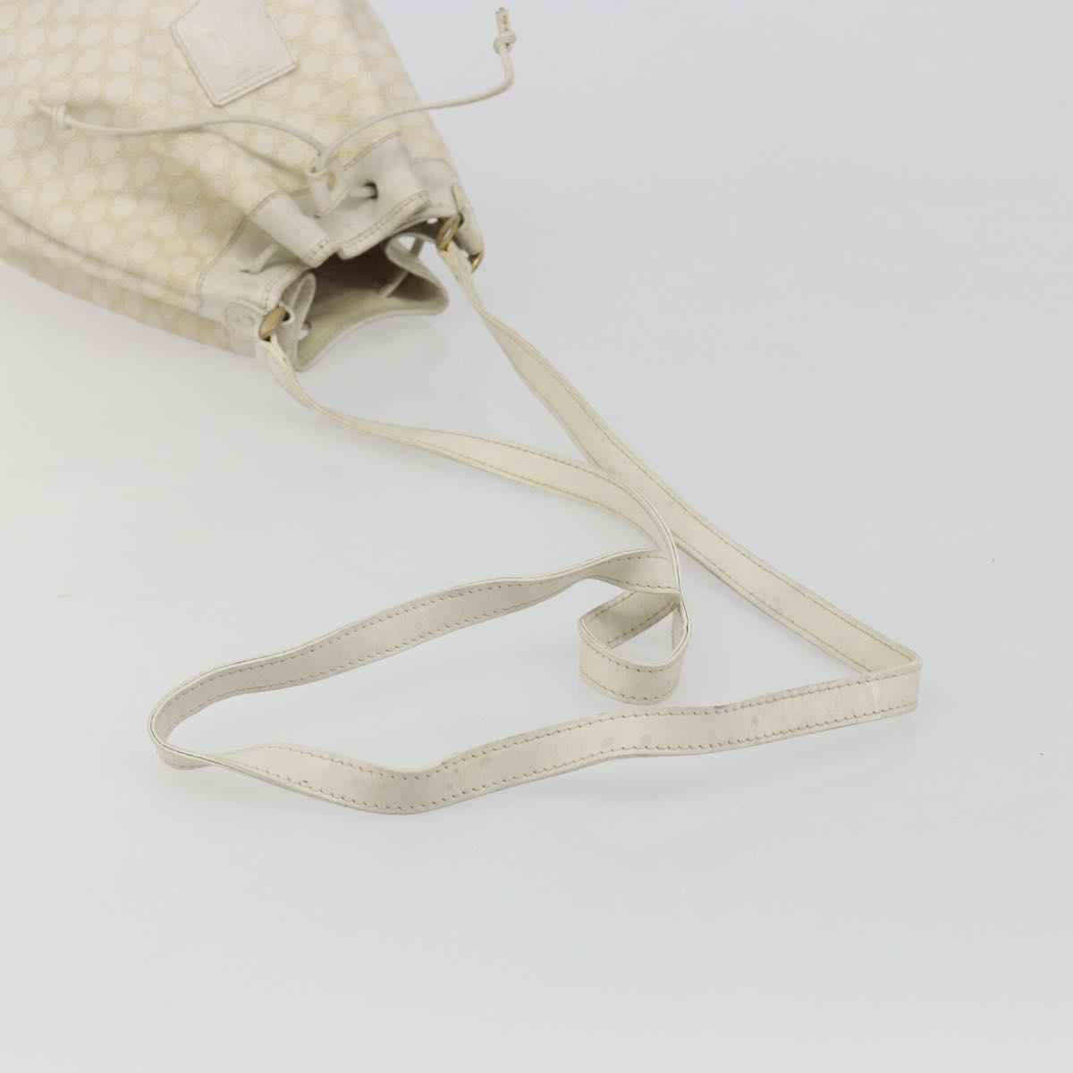 CELINE Macadam Canvas Shoulder Bag PVC Leather White Gold Auth 188363