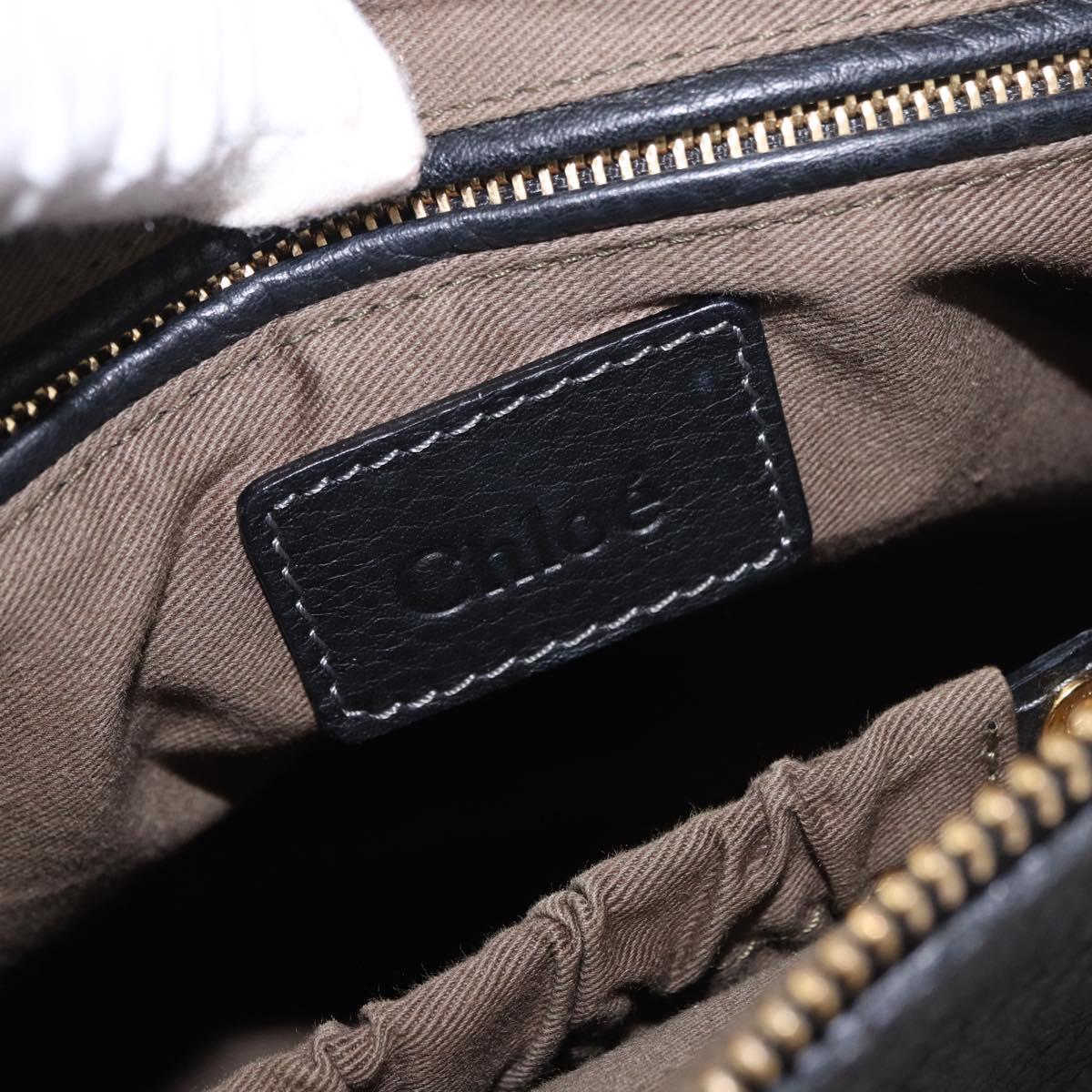 Chloe Marcie Hand Bag Leather Black Gold Auth 188366A