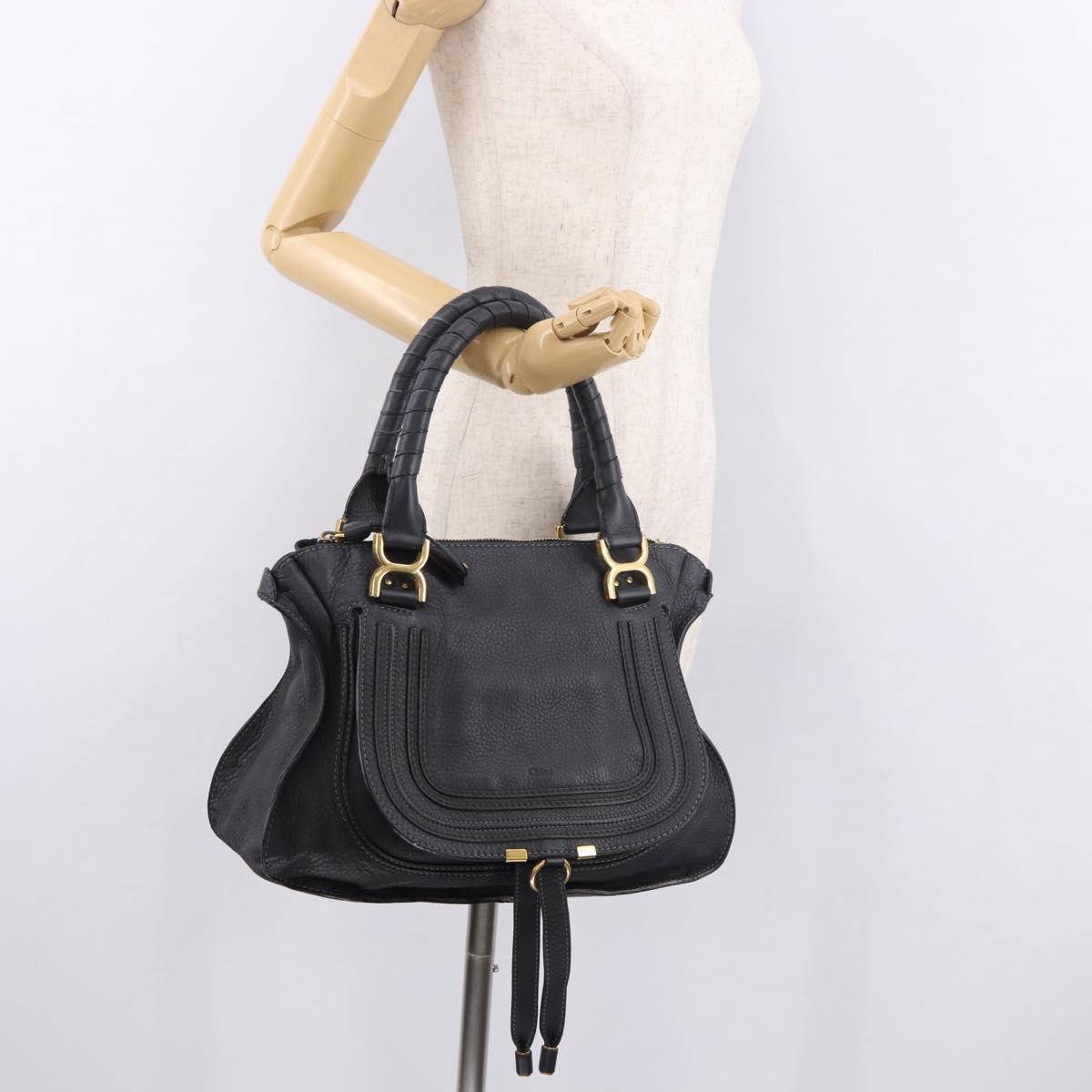 Chloe Marcie Hand Bag Leather Black Gold Auth 188366A