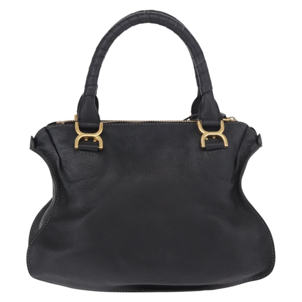 Chloe Marcie Hand Bag Leather Black Gold Auth 188366A