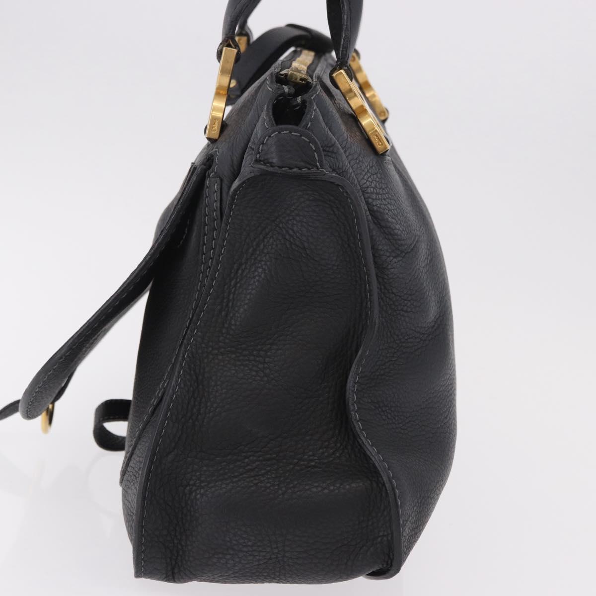 Chloe Marcie Hand Bag Leather Black Gold Auth 188366A