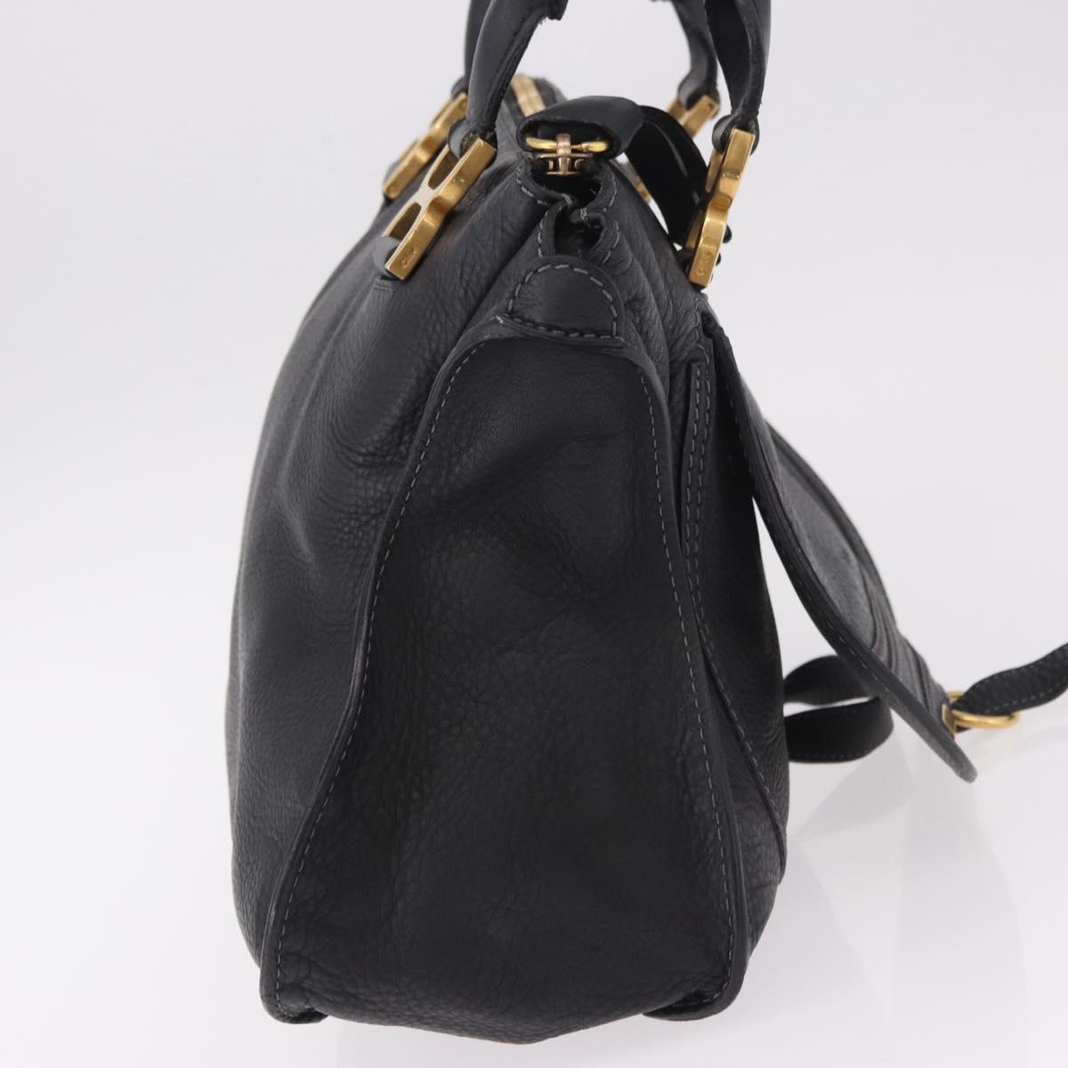 Chloe Marcie Hand Bag Leather Black Gold Auth 188366A