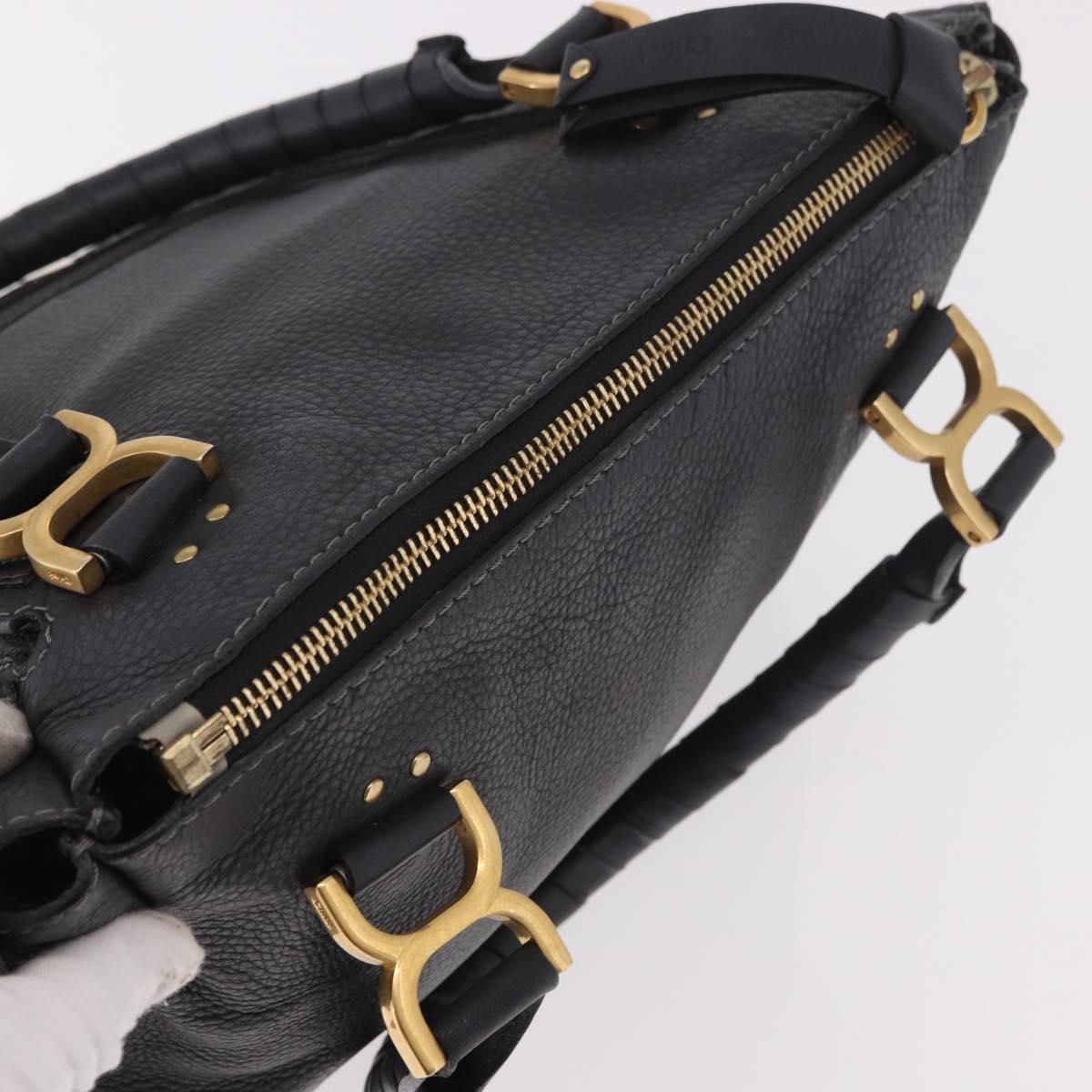 Chloe Marcie Hand Bag Leather Black Gold Auth 188366A