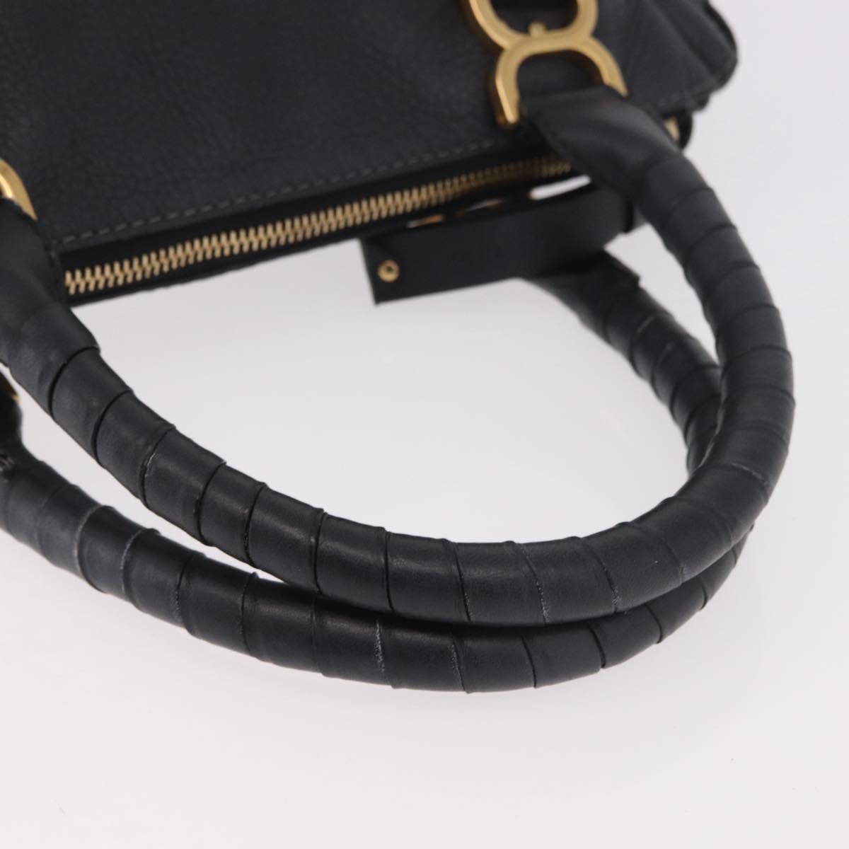 Chloe Marcie Hand Bag Leather Black Gold Auth 188366A