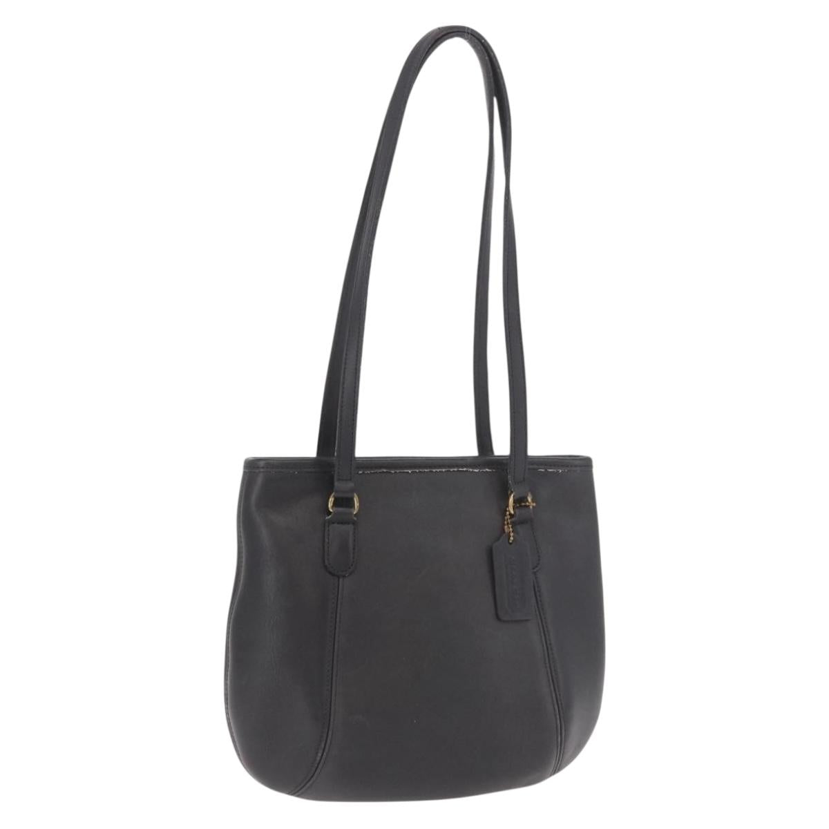 Coach Tote Bag Leather Black Gold Auth 188367