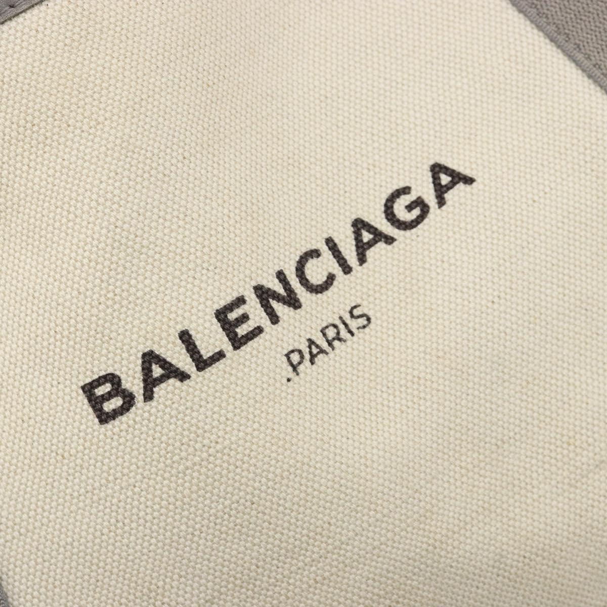 BALENCIAGA Navy Cabas S Tote Bag Canvas Leather White Silver 339933 Auth 188368