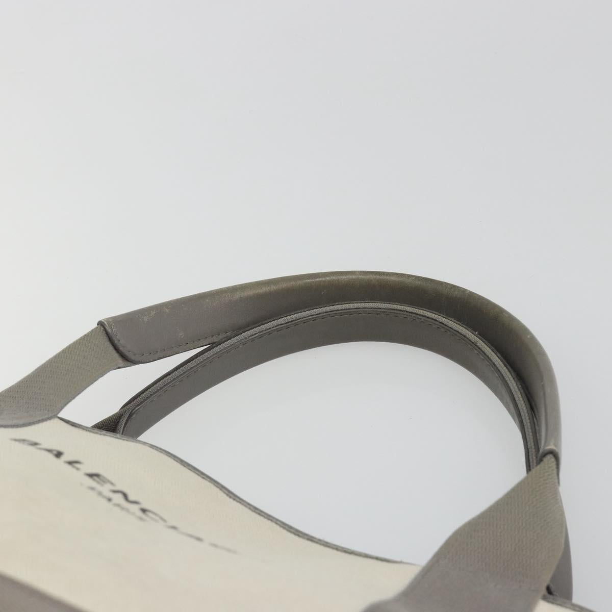 BALENCIAGA Navy Cabas S Tote Bag Canvas Leather White Silver 339933 Auth 188368