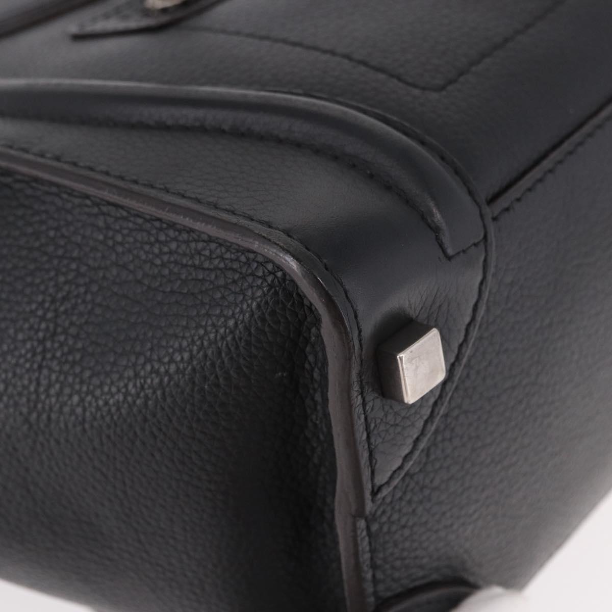 CELINE Luggage Micro Shopper Hand Bag Leather Black Silver Auth 188371SAM