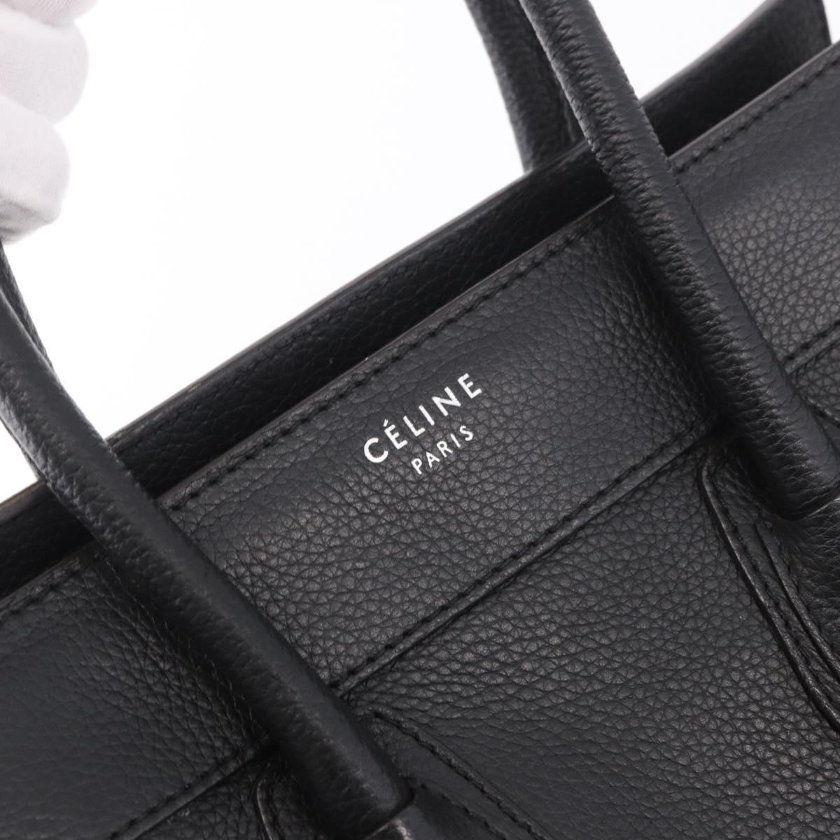CELINE Luggage Micro Shopper Hand Bag Leather Black Silver Auth 188371SAM