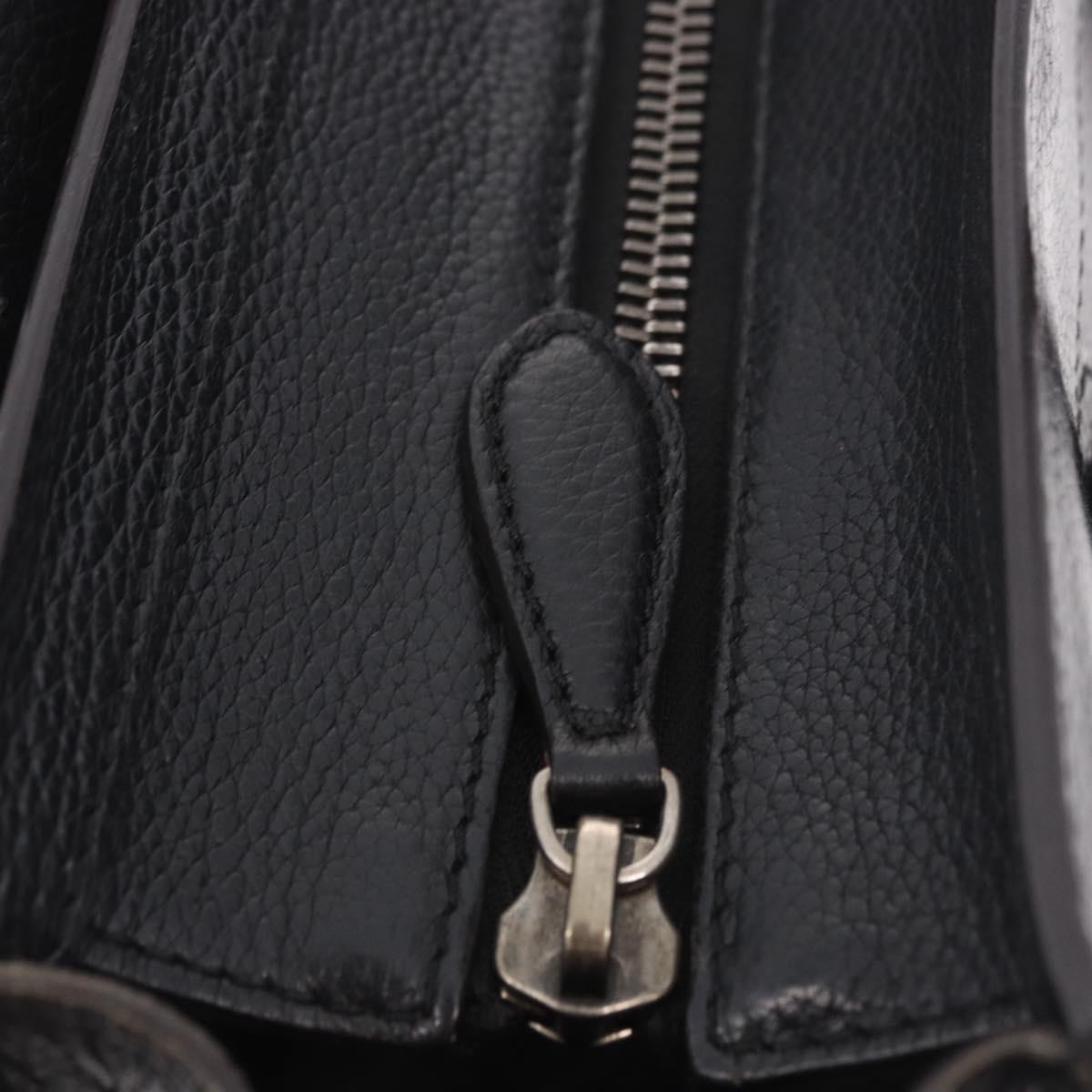 CELINE Luggage Micro Shopper Hand Bag Leather Black Silver Auth 188371SAM