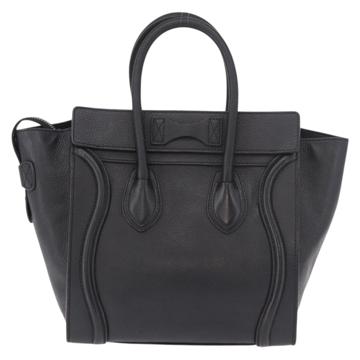 CELINE Luggage Micro Shopper Hand Bag Leather Black Silver Auth 188371SAM
