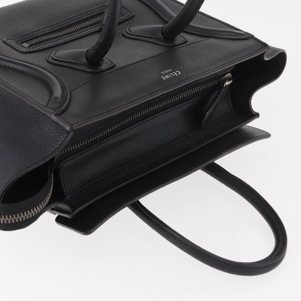 CELINE Luggage Micro Shopper Hand Bag Leather Black Silver Auth 188371SAM
