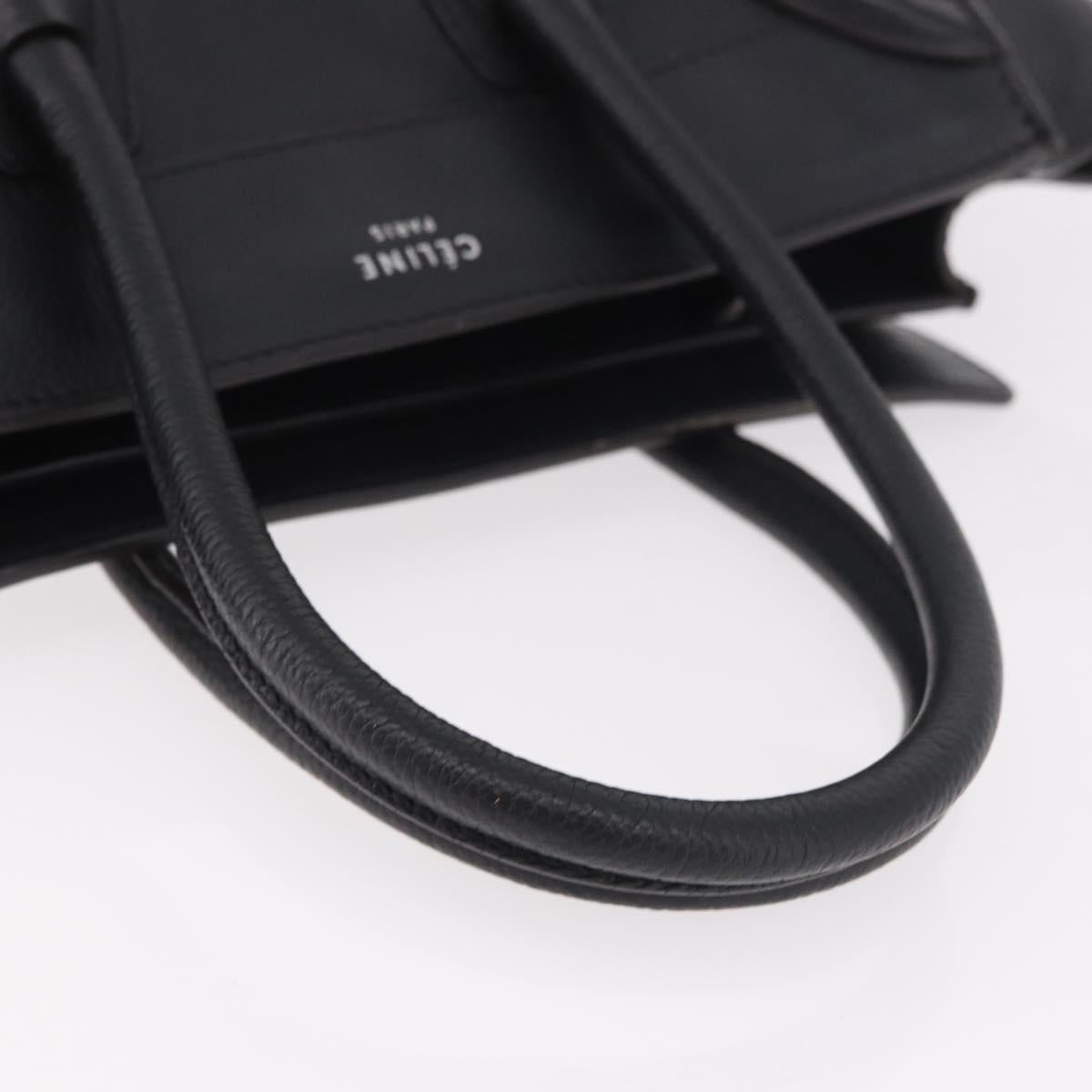 CELINE Luggage Micro Shopper Hand Bag Leather Black Silver Auth 188371SAM