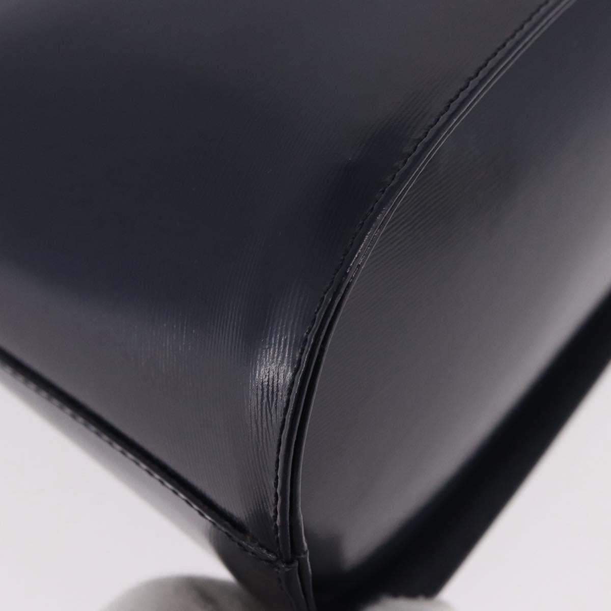 SAINT LAURENT Hand Bag Leather Navy Gold Auth 188373