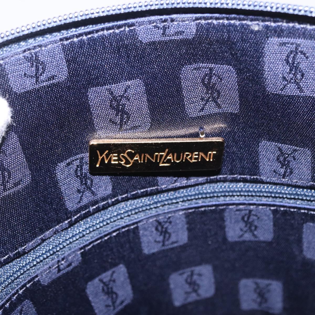 SAINT LAURENT Hand Bag Leather Navy Gold Auth 188373