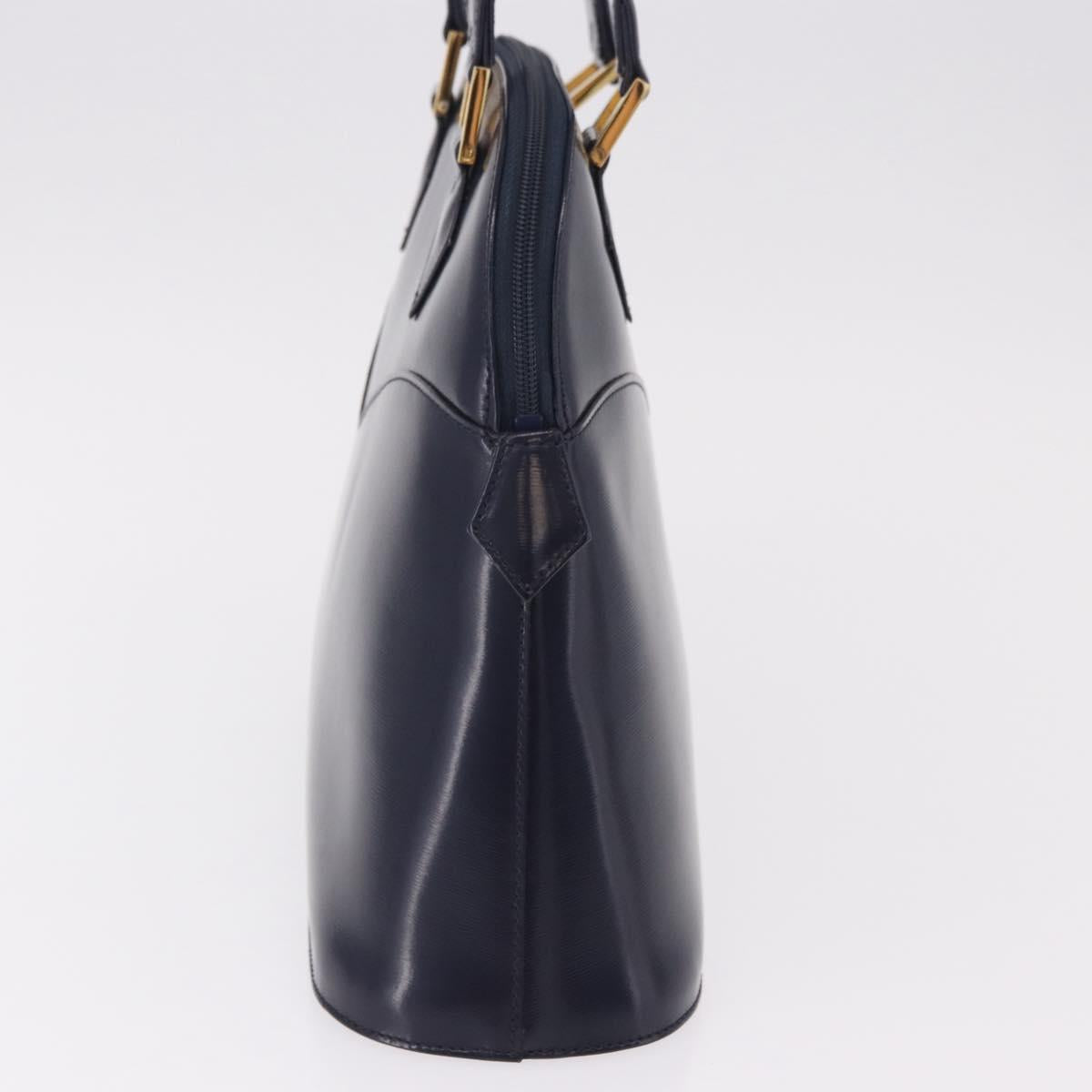 SAINT LAURENT Hand Bag Leather Navy Gold Auth 188373