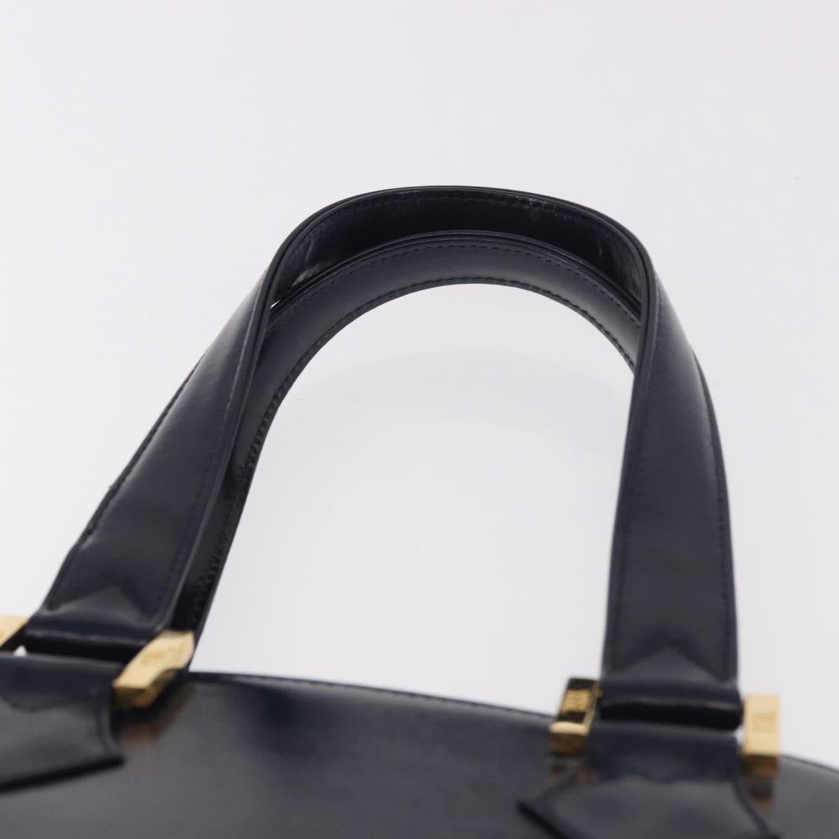 SAINT LAURENT Hand Bag Leather Navy Gold Auth 188373