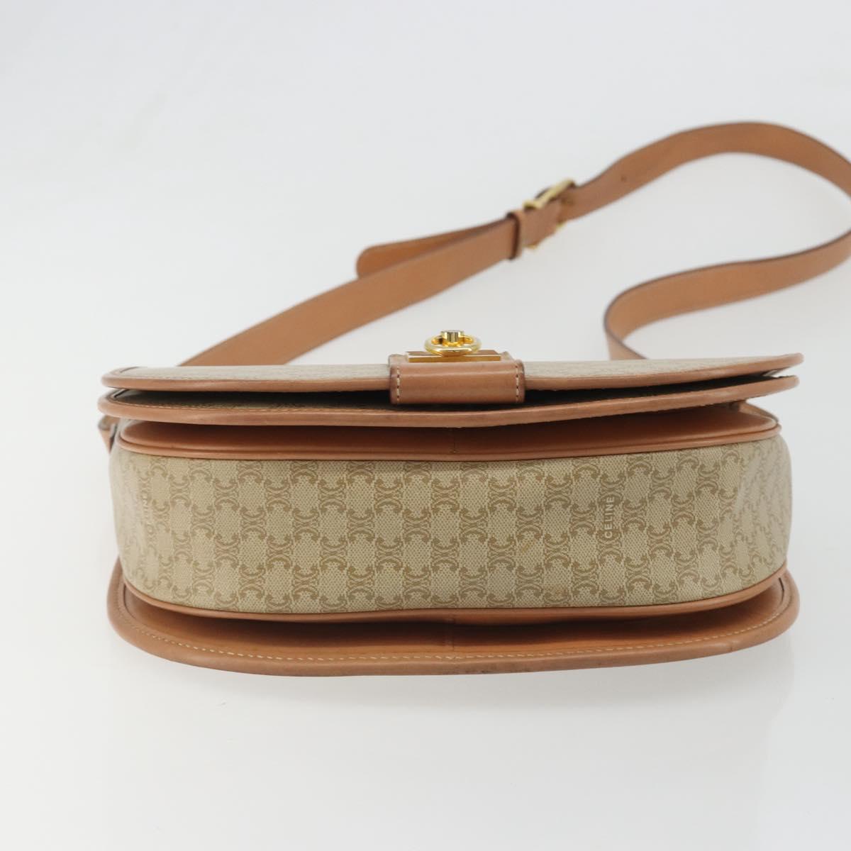 CELINE Macadam Canvas Shoulder Bag PVC Beige Gold Auth 188375A
