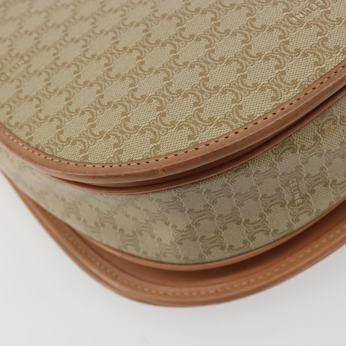 CELINE Macadam Canvas Shoulder Bag PVC Beige Gold Auth 188375A