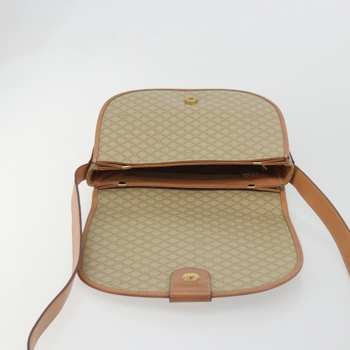 CELINE Macadam Canvas Shoulder Bag PVC Beige Gold Auth 188375A