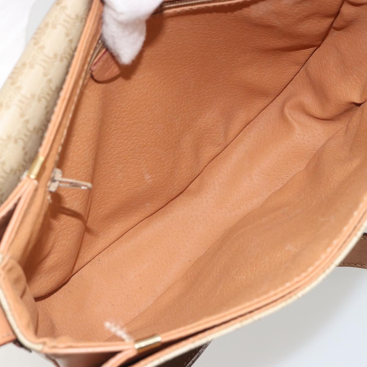 CELINE Macadam Canvas Shoulder Bag PVC Beige Gold Auth 188375A